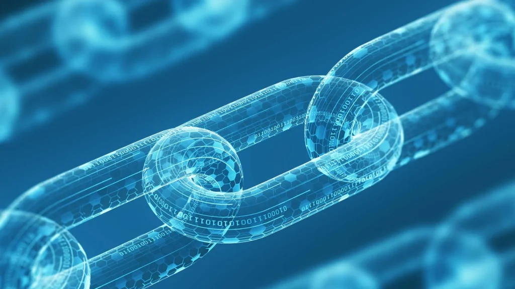 Three-diagonal-digital-chains-on-a-blue-background